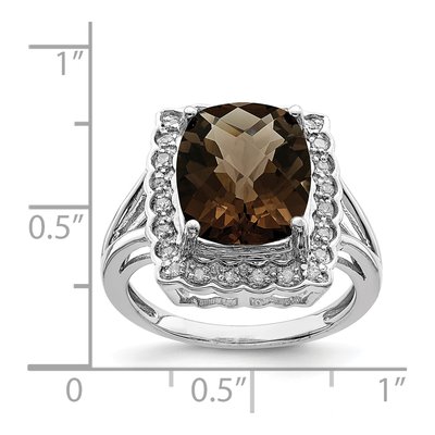 Sterling Silver 1/7 ct tw Smoky Quartz & Diamond Checker-Cut Ring – view 3