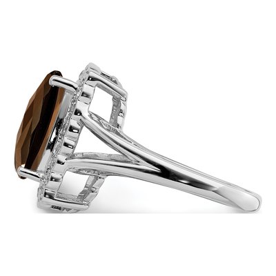 Sterling Silver 1/7 ct tw Smoky Quartz & Diamond Checker-Cut Ring – view 4