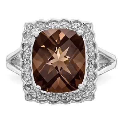 Sterling Silver 1/7 ct tw Smoky Quartz & Diamond Checker-Cut Ring – view 5