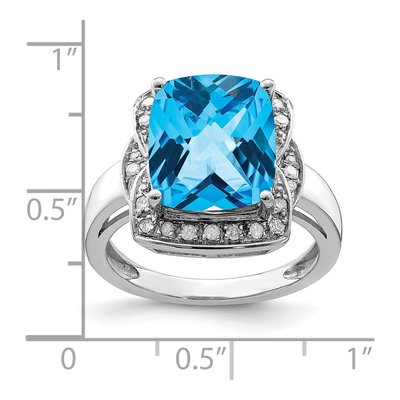 Sterling Silver 1/7 ct tw Swiss Blue Topaz & Diamond Ring – view 5
