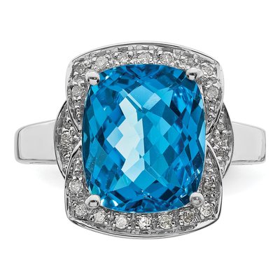 Sterling Silver 1/7 ct tw Swiss Blue Topaz & Diamond Ring – view 6
