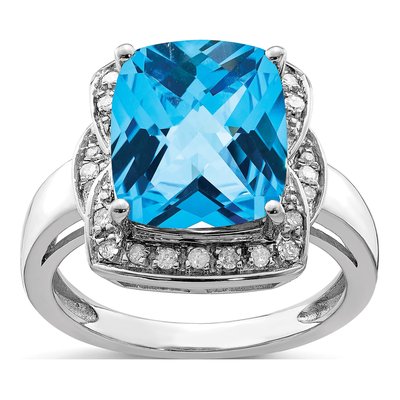 Sterling Silver 1/7 ct tw Swiss Blue Topaz & Diamond Ring