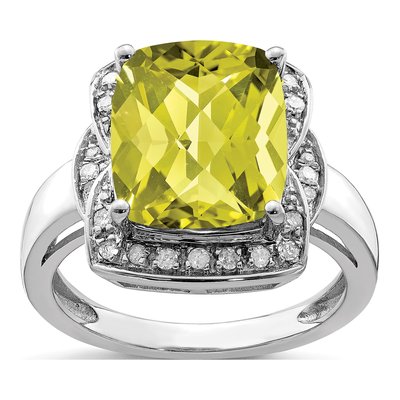 Sterling Silver 1/7 ct tw Lemon Quartz & Diamond Lemon Ring