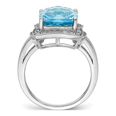 Sterling Silver 1/7 ct tw Sky Blue Topaz & Diamond Checker-Cut Ring – view 3