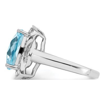 Sterling Silver 1/7 ct tw Sky Blue Topaz & Diamond Checker-Cut Ring – view 4