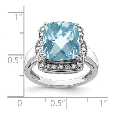 Sterling Silver 1/7 ct tw Sky Blue Topaz & Diamond Checker-Cut Ring – view 5
