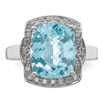Sterling Silver 1/7 ct tw Sky Blue Topaz & Diamond Checker-Cut Ring – view 6