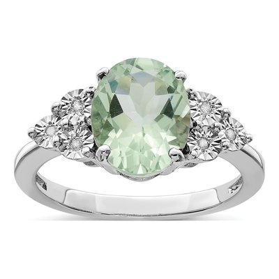 Sterling Silver Green Quartz & Diamond Ring