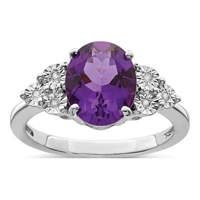 Sterling Silver Amethyst & Diamond Ring