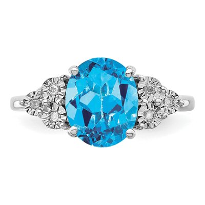 Sterling Silver Swiss Blue Topaz & Diamond Oval Ring – view 6