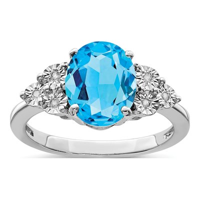 Sterling Silver Swiss Blue Topaz & Diamond Oval Ring