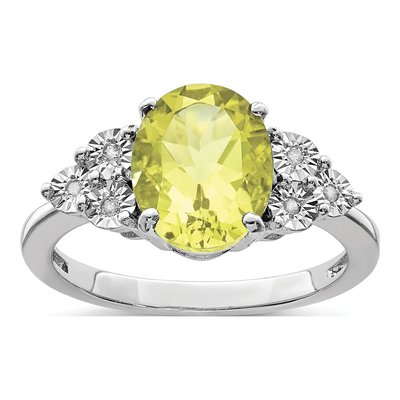 Sterling Silver Lemon Quartz & Diamond Lemon Ring