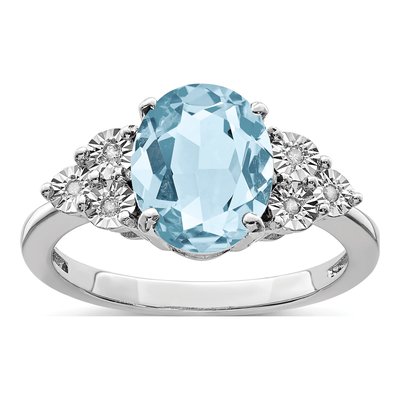 Sterling Silver Sky Blue Topaz & Diamond Ring