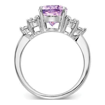 Sterling Silver Rose de France Amethyst & Diamond Ring – view 2