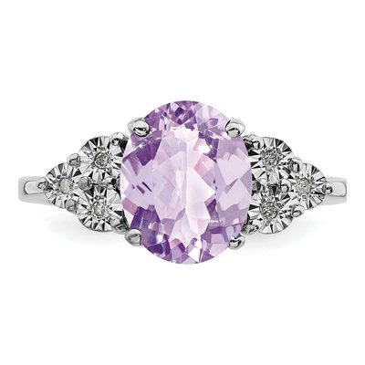 Sterling Silver Rose de France Amethyst & Diamond Ring – view 5