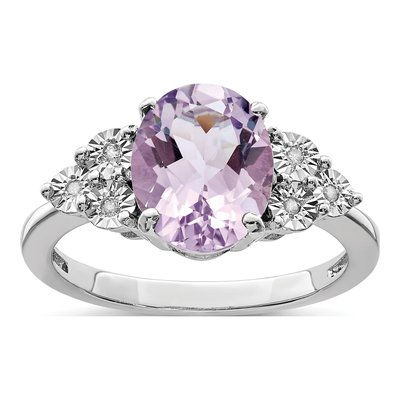 Sterling Silver Rose de France Amethyst & Diamond Ring