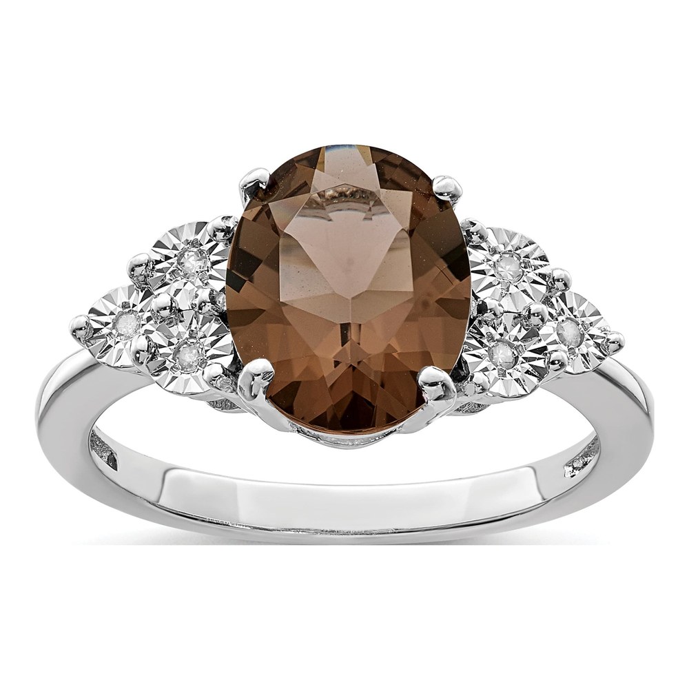 Sterling Silver Smoky Quartz & Diamond Ring