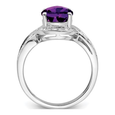 Sterling Silver 0.19 ct tw Amethyst & Diamond Checkerboard Ring – view 2
