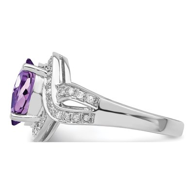 Sterling Silver 0.19 ct tw Amethyst & Diamond Checkerboard Ring – view 4