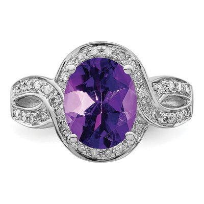 Sterling Silver 0.19 ct tw Amethyst & Diamond Checkerboard Ring – view 5