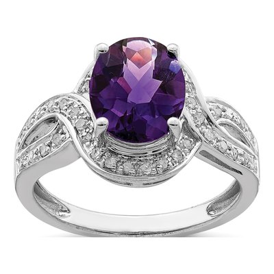 Sterling Silver 0.19 ct tw Amethyst & Diamond Checkerboard Ring