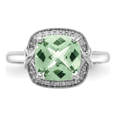 Sterling Silver 1/10 ct tw Green Quartz & Diamond Checker-Cut Ring – view 6