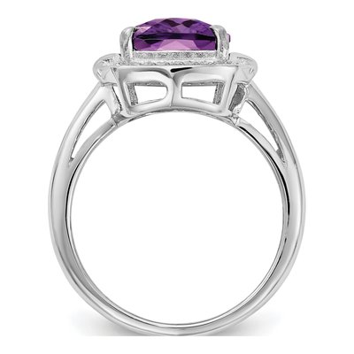 Sterling Silver 1/10 ct tw Amethyst & Diamond Checkerboard Ring – view 3