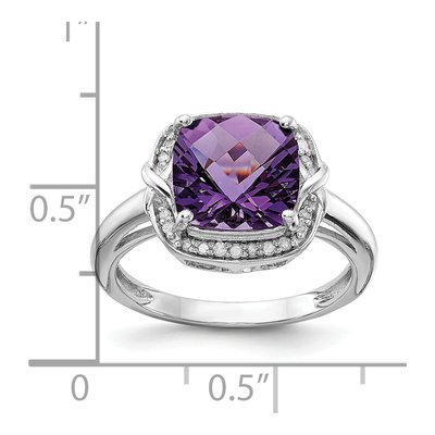 Sterling Silver 1/10 ct tw Amethyst & Diamond Checkerboard Ring – view 4