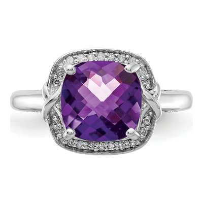 Sterling Silver 1/10 ct tw Amethyst & Diamond Checkerboard Ring – view 6