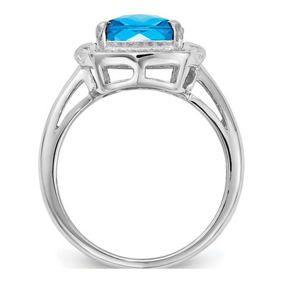 Sterling Silver 1/10 ct tw Swiss Blue Topaz & Diamond Ring – view 3