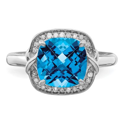 Sterling Silver 1/10 ct tw Swiss Blue Topaz & Diamond Ring – view 6