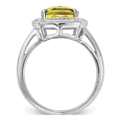 Sterling Silver 1/10 ct tw Lemon Quartz & Diamond Lemon Checker Ring – view 2