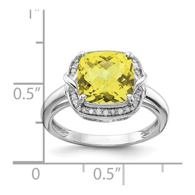 Sterling Silver 1/10 ct tw Lemon Quartz & Diamond Lemon Checker Ring – view 4