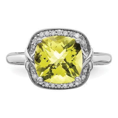 Sterling Silver 1/10 ct tw Lemon Quartz & Diamond Lemon Checker Ring – view 5