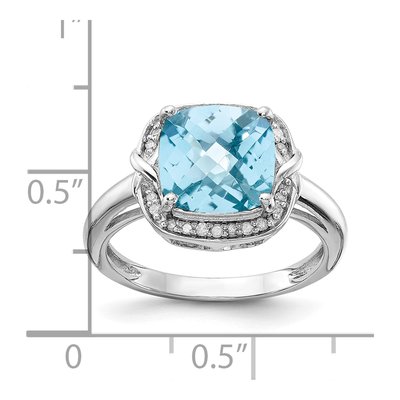 Sterling Silver 1/10 ct tw Sky Blue Topaz & Diamond Checker-Cut Ring – view 5
