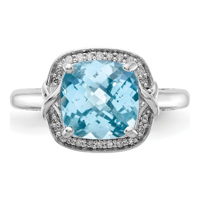 Sterling Silver 1/10 ct tw Sky Blue Topaz & Diamond Checker-Cut Ring – view 6