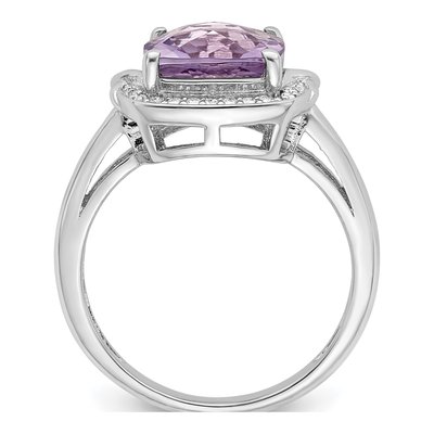 Sterling Silver Pink Quartz & Diamond Ring | Rhodium – view 3