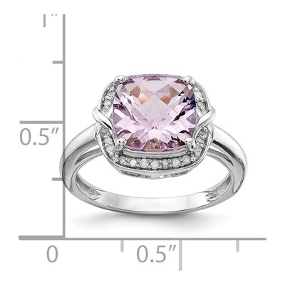 Sterling Silver Pink Quartz & Diamond Ring | Rhodium – view 4