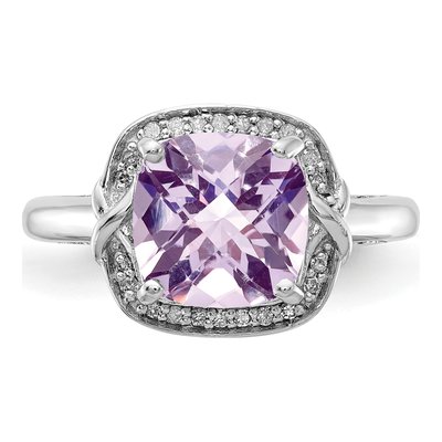 Sterling Silver Pink Quartz & Diamond Ring | Rhodium – view 6