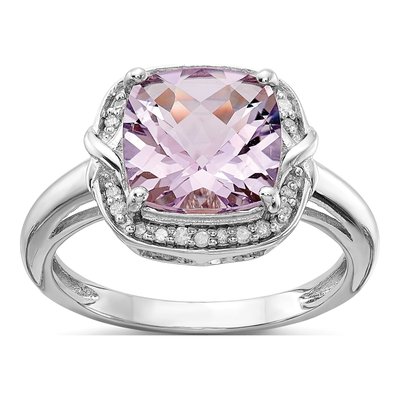 Sterling Silver 1/10 ct tw Rose de France Amethyst & Diamond Ring