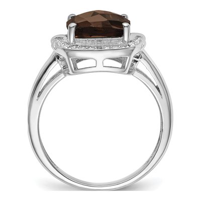 Sterling Silver 1/10 ct tw Smoky Quartz & Diamond Checker-Cut Ring – view 2