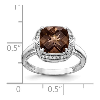 Sterling Silver 1/10 ct tw Smoky Quartz & Diamond Checker-Cut Ring – view 3