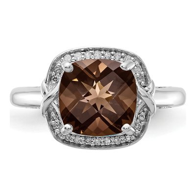 Sterling Silver 1/10 ct tw Smoky Quartz & Diamond Checker-Cut Ring – view 5