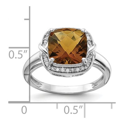 Sterling Silver 1/10 ct tw Whiskey Quartz & Diamond Whiskey Ring – view 4