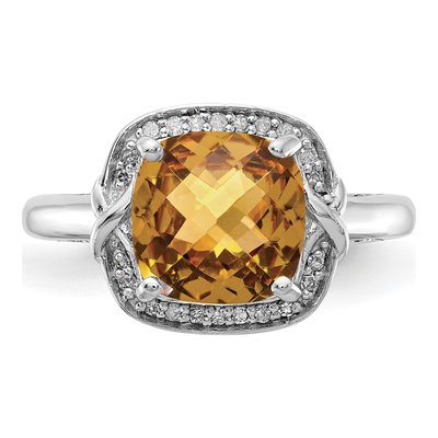 Sterling Silver 1/10 ct tw Whiskey Quartz & Diamond Whiskey Ring – view 6