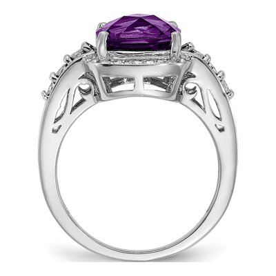 Sterling Silver 1/10 ct tw Amethyst & Diamond Checker-Cut Ring – view 2