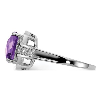 Sterling Silver 1/10 ct tw Amethyst & Diamond Checker-Cut Ring – view 3