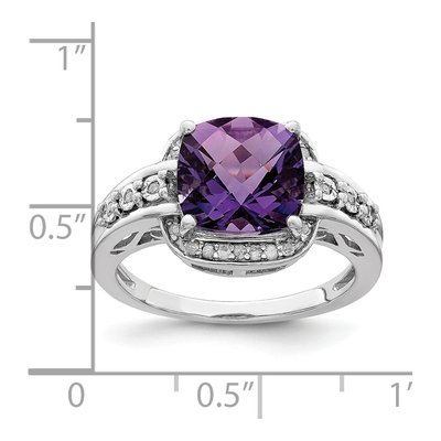 Sterling Silver 1/10 ct tw Amethyst & Diamond Checker-Cut Ring – view 4