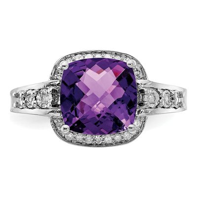 Sterling Silver 1/10 ct tw Amethyst & Diamond Checker-Cut Ring – view 5