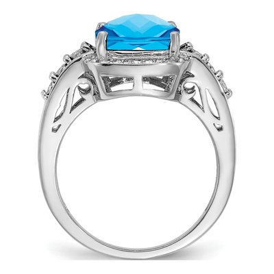 Sterling Silver 1/10 ct tw Swiss Blue Topaz & Diamond Checkerboard Ring – view 2
